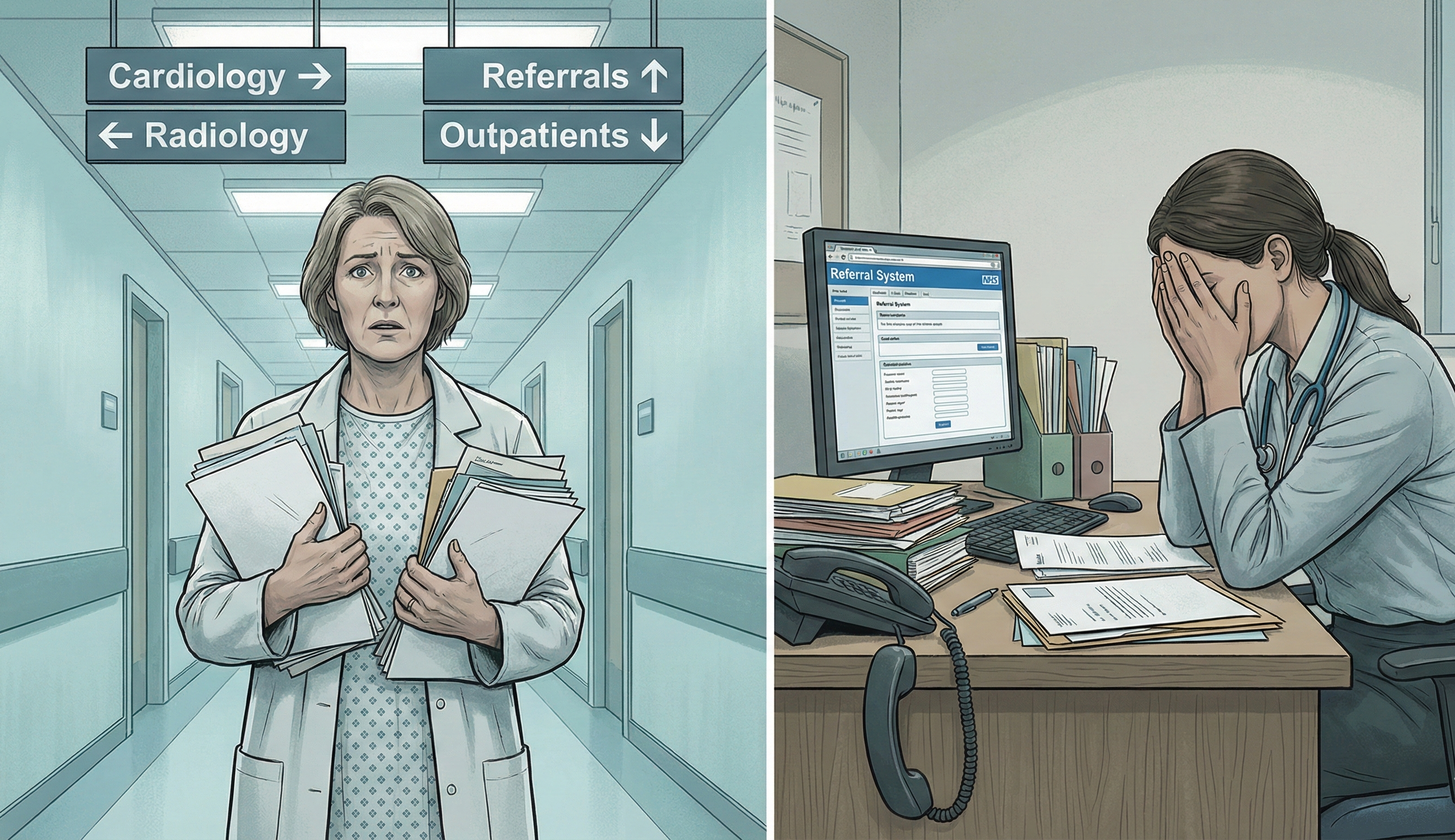 Diagram showing the governance gap in the NHS e-Referral Service and cross-organisational referral tracking